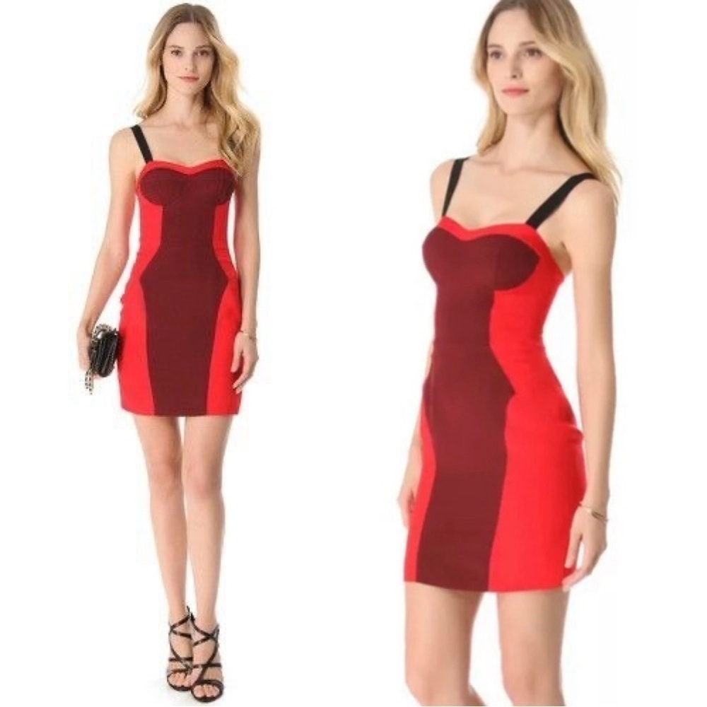 Rebecca Minkoff • Claudia Dress silk bodycon bustier illusion Burgundy / Poppy